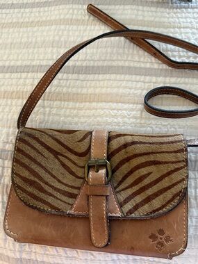 Patricia Nash Brown Zebra-Print Crossbody with Tan Leather Trim